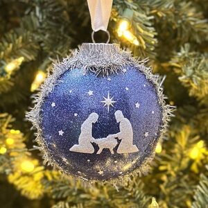 Blue Nativity Christmas Ornament